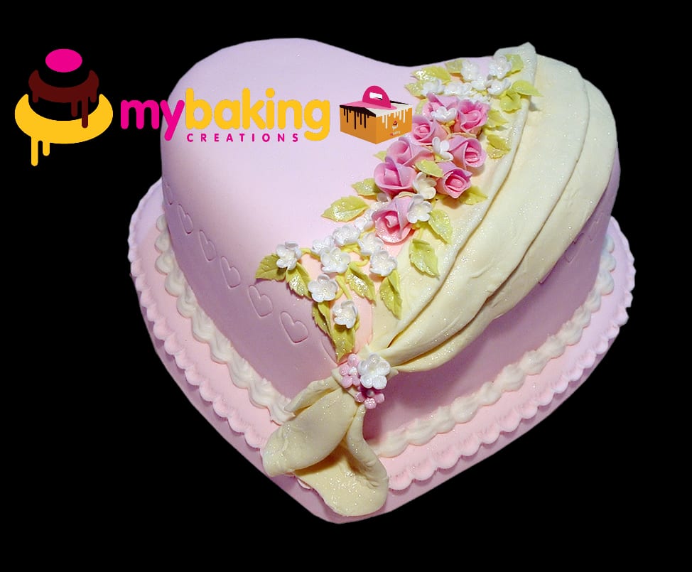 Custom heart shaped pink wedding cake Bay Area bakery